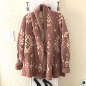 Knox rose fuzzy patterned sweater, soft material brown and cream/ beige